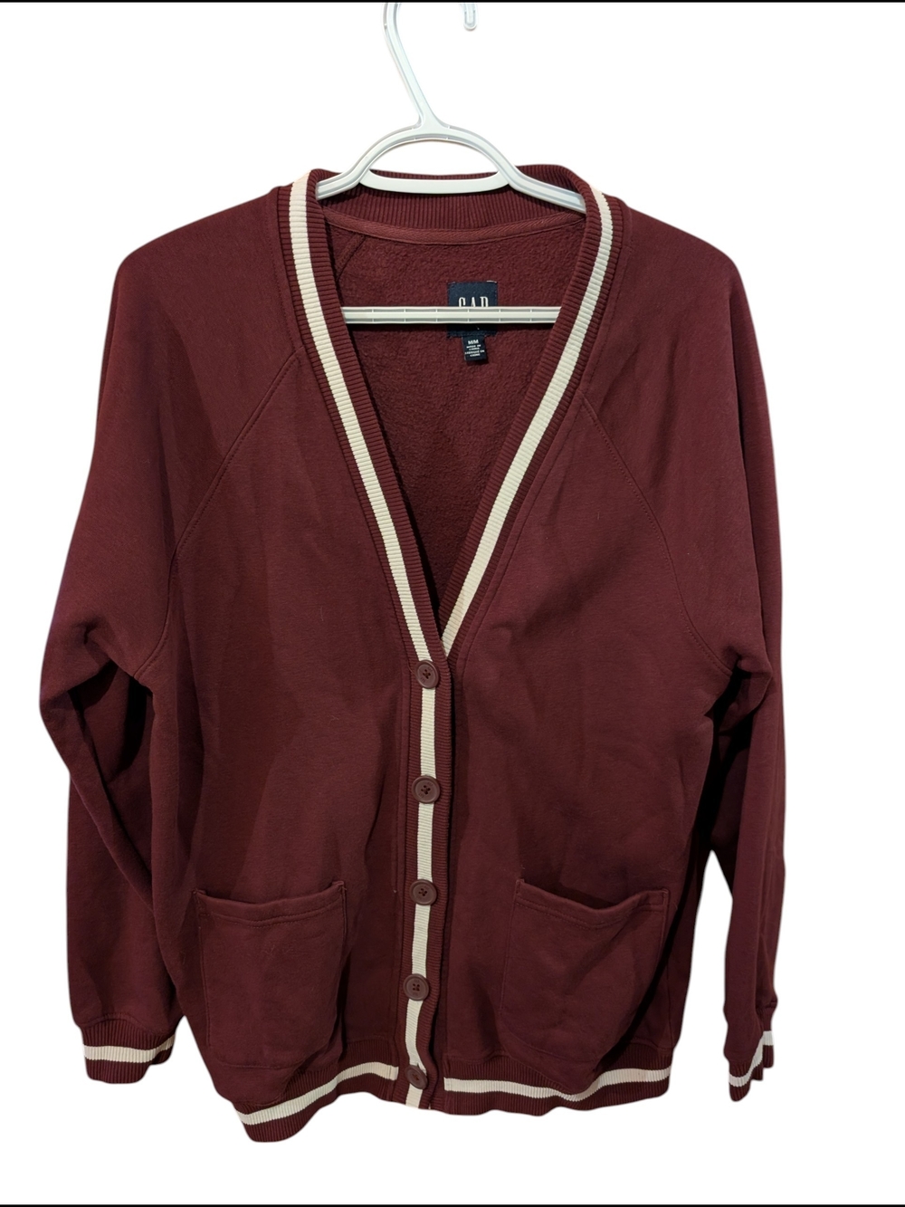 GAP Burgundy Cardigan with Cream Trim
